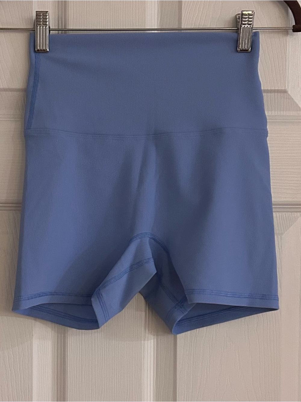Halara Biker Shorts Small periwinkle Blue Ribbed High Waisted 4” Inseam NWOT